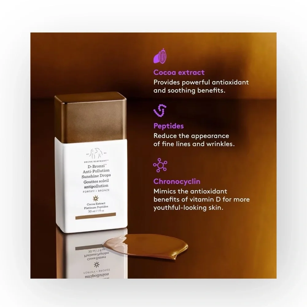 new Drunk Elephant ☀︎︎ D-Bronzi Anti-Pollution Bronzing Drops ☀︎︎ Luxury Travel